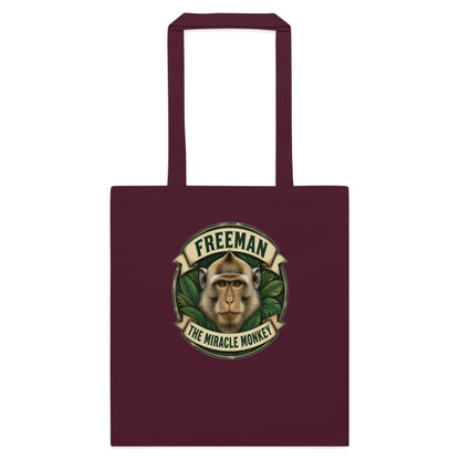 Mulepose med Freeman The Miracle Monkey badge med en abe i grønt i farven bordeaux, set forfra