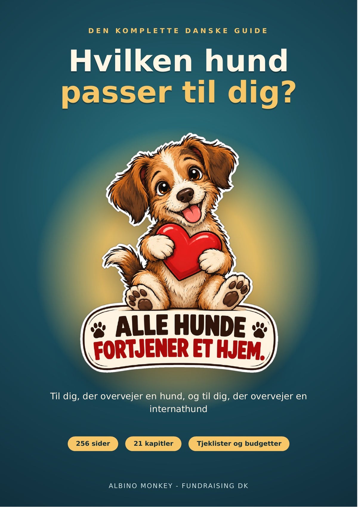 Forside til ebogen Hvilken hund passer til dig? med hvalp og hjerte