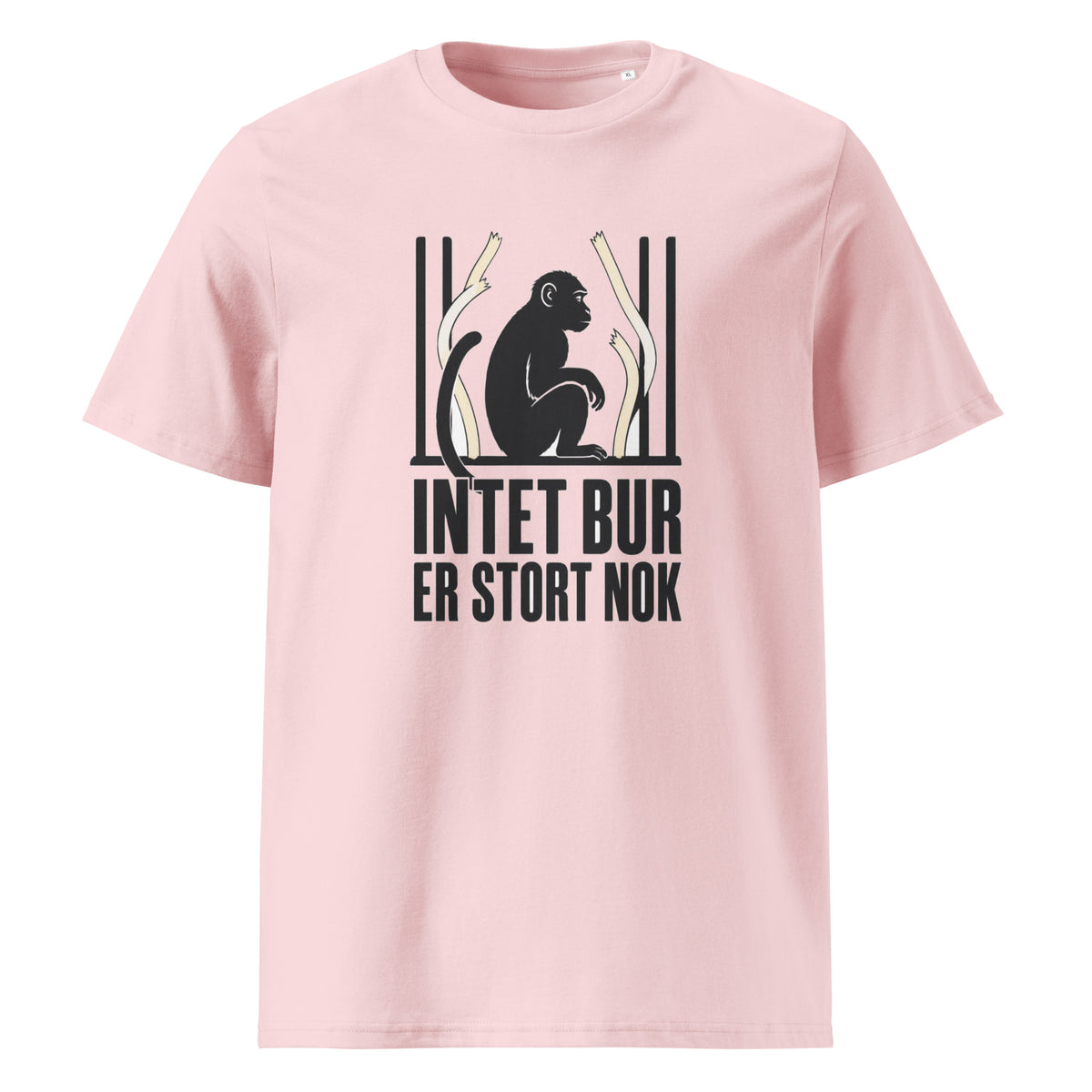 T-shirt med teksten Intet bur er stort nok i farven lyserød, set forfra