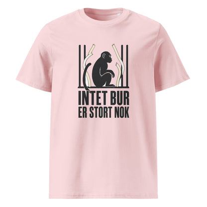 T-shirt med teksten Intet bur er stort nok i farven lyserød, set forfra
