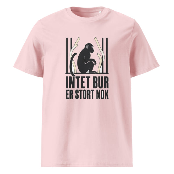 T-shirt med teksten Intet bur er stort nok i farven lyserød, set forfra