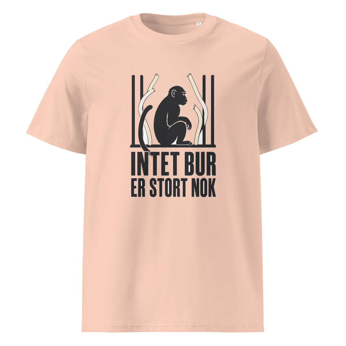 T-shirt med teksten Intet bur er stort nok i farven fersken, set forfra