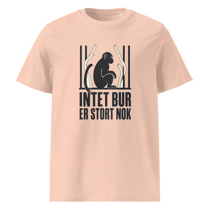 T-shirt med teksten Intet bur er stort nok i farven fersken, set forfra
