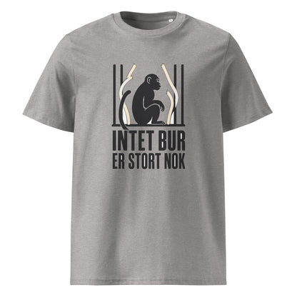 T-shirt med teksten Intet bur er stort nok i farven lysegrå meleret, set forfra