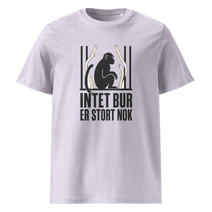 T-shirt med teksten Intet bur er stort nok i farven lavendel, set forfra