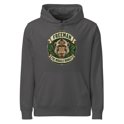 Hættetrøje med Freeman The Miracle Monkey badge med en abe i grønt i farven antracit, set forfra